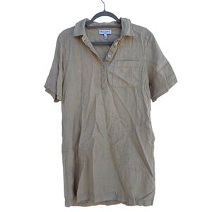 Michael Stars Linen Shirt Dress, Short Sleeve, Pockets, Tan, Sz‎ S